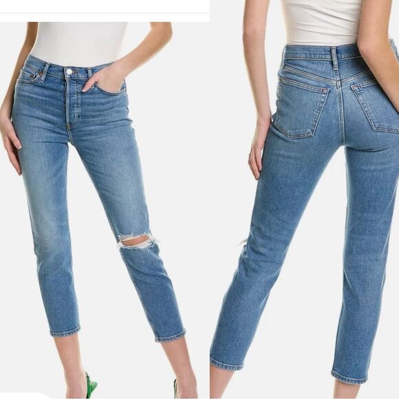 Re/Done Denim - {Re/Done} 90’s High-Rise Ankle Crop Distressed Jeans, NWT sz 28